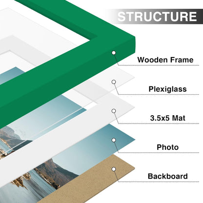 Vittanly 8x10 Picture Frames Set of 9, Shatter Resistant Plexiglass, Display 5x7 Pictures with Mat or 8x10 without Mat, Photo Frames for Wall or Tabletop, Engineered Wood, Black - Colors B