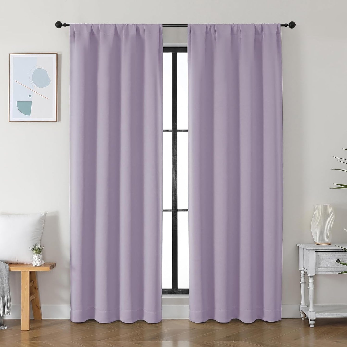 Simplebrand Ava Sage Green Blackout Curtains for Bedroom 63 Inch Length 2 Panels Set, Solid Thermal Insulated Energy Saving Rod Pocket Window Treatment Curtains Blackout Drapes, W40 x L63 Inch, Sage - Colors A
