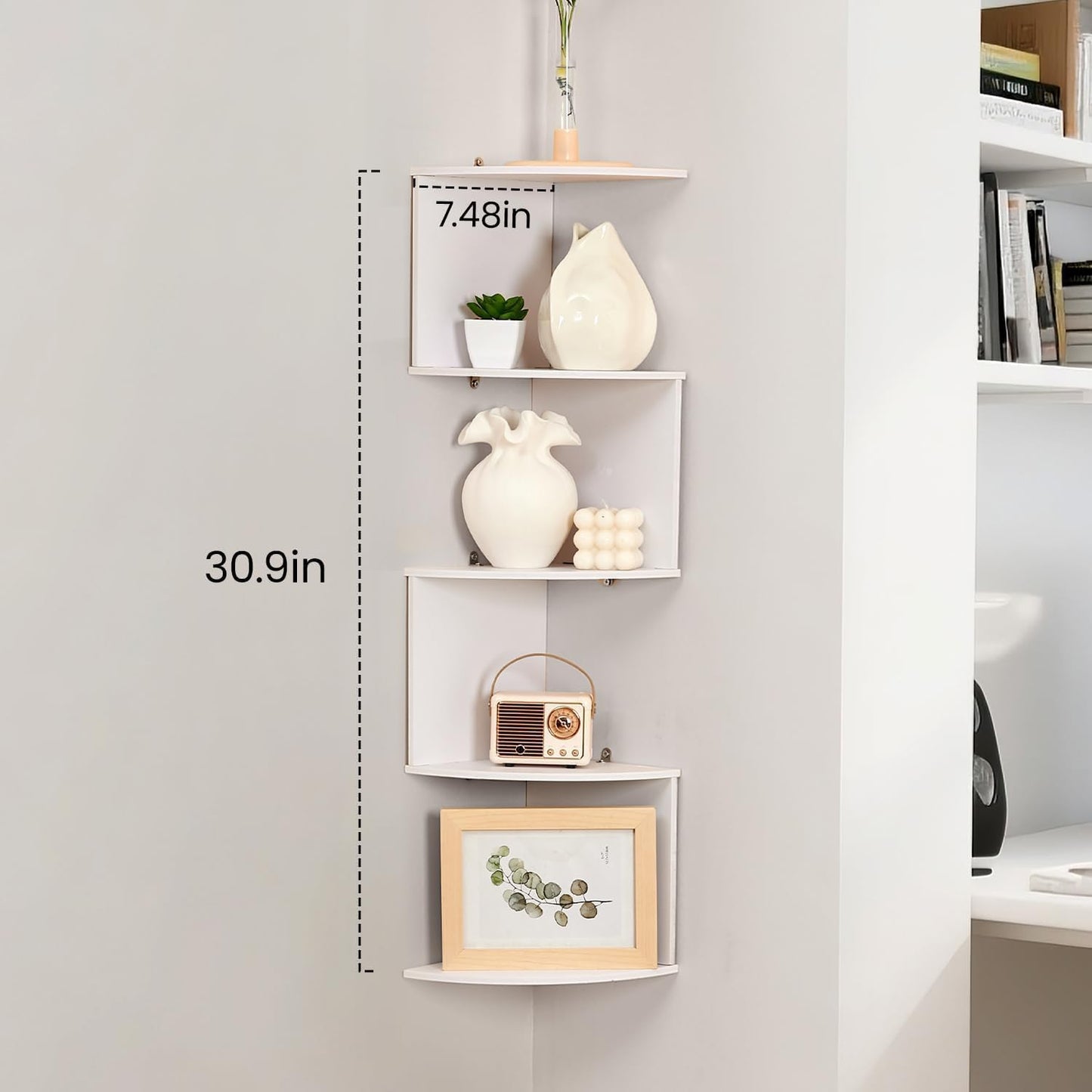 5-Tier Floating Corner Shelf Wall Mount, Heavy Duty Wall Corner Bookshelf, Multi-Purpose Plant Display Shelf for Bedroom Living Room Bathroom Home Office, (Black)