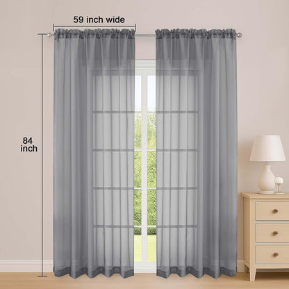 OWENIE Sheer Curtains 84 inches Long 2 Panels Set for Living Room/Bedroom, Rod Pocket Voile Sheer Panel Drapes, White, 2pcs, Each 42" W x 84" L - Colors A