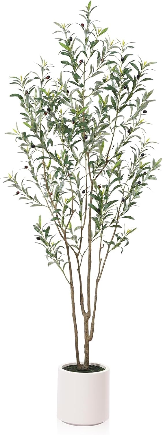 LOMANTO Artificial Olive Trees, 5 ft Tall Fake Olive Trees for Indoor, Faux Olive Silk Tree, Large Olive Plants with White Planter for Home Decor and Housewarming Gift, 1 Pack