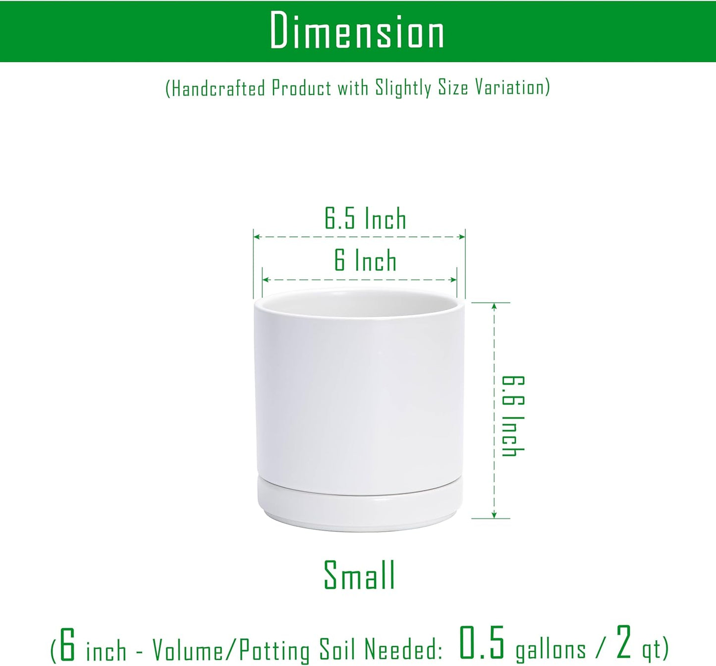 D'vine Dev 6.5 Inch Ceramic Planter Pot with Drainage Hole and Saucer, Indoor Cylinder Round Planter Pot, Olive, 94-O-C-J