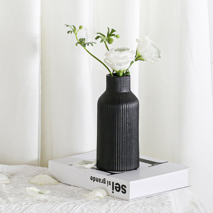Bohemian White Ceramic Vase - for Pampas Grass, Mantel, Bookshelf, Entryway and Living Room Decor (White, 7in)