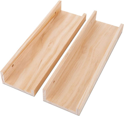 AZSKY Floating Shelves Wall Mounted Set of 2 Natural Wood Picture Shelves Wall Shelves for Bedroom Bathroom Living Room Kitchen Laundry Room Storage & Decoration 24 Inch