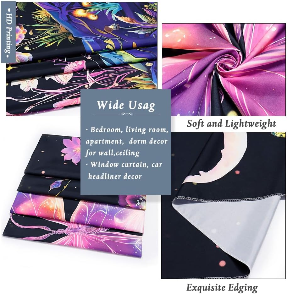 Yuiqear Blacklight Butterfly Tapestry UV Reactive Floral Plant Tapestries Trippy Nature Landscape Wall Tapestries Mysterious Starry Night Sky Tapestry Wall Hanging for Bedroom Decor