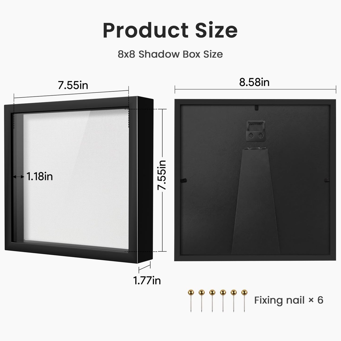 8x10 Shadow Box Frame | Soft Linen Back & Push Pins Included, Polystyrene Glass Memory Display Case for Flowers, Tickets & Cherished 3D Items, Black