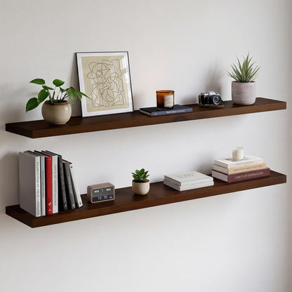 Homeforia 24 inch Natural Floating Shelf, High End Solid Real Wood 24inch Small Floating Shelves for Wall Mounted, Natural Wooden Floating Shelves, Heavy Duty Bracket, 24 X 6.5 X 1.75 in, Set of 2