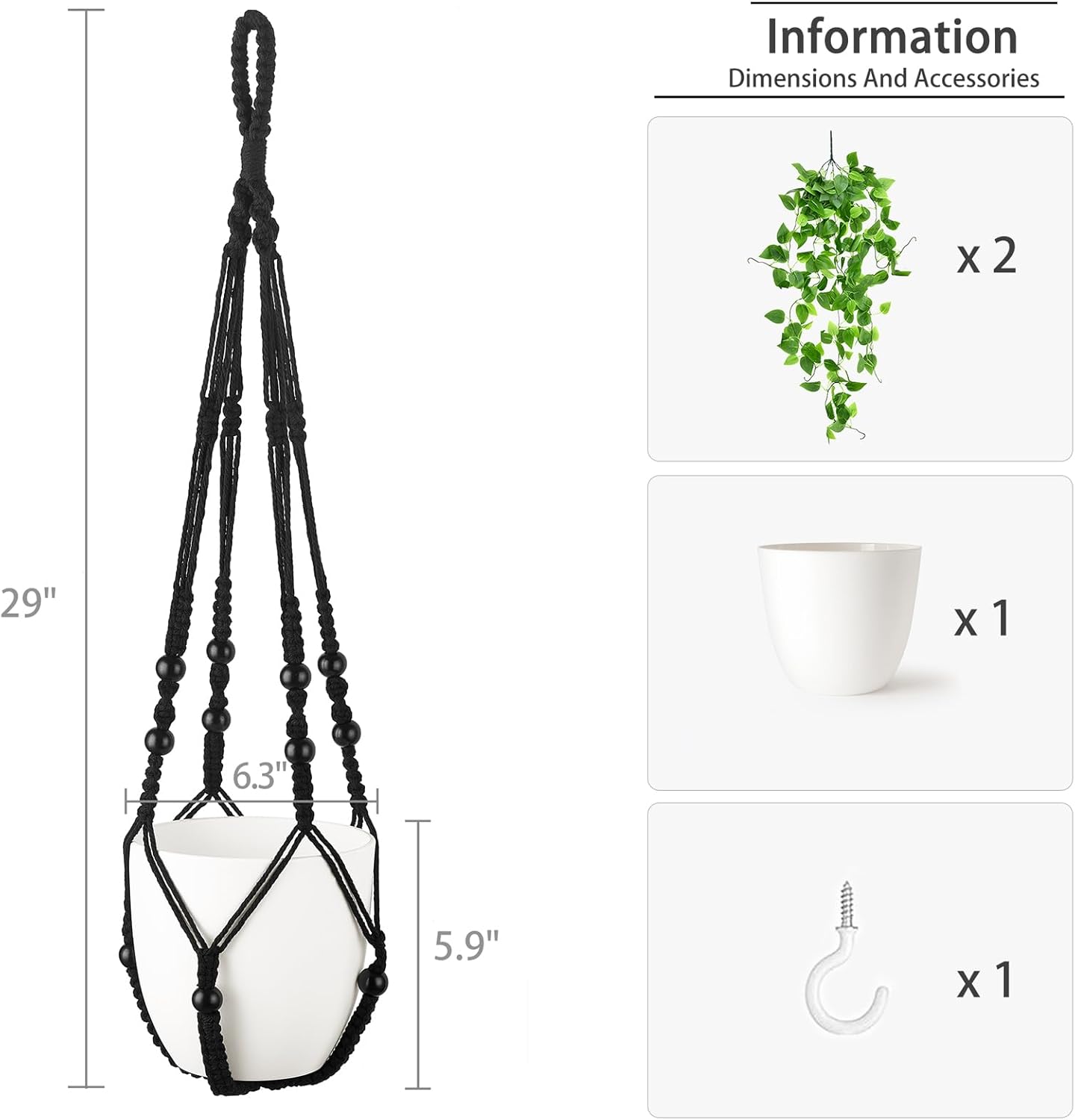 Mkono Fake Hanging Plant with Pot, Artificial Plants for Home Decor Indoor Macrame Plant Hanger with Fake Vines Greenery for Bedroom Bathroom Kitchen Office Decor, Ivory (Pothos)