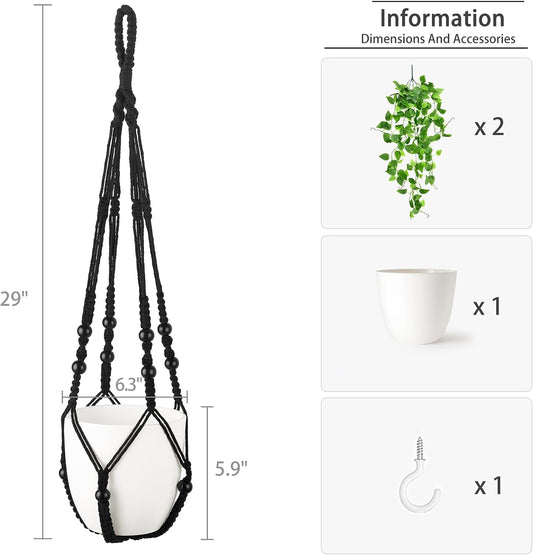 Mkono Fake Hanging Plant with Pot, Artificial Plants for Home Decor Indoor Macrame Plant Hanger with Fake Vines Greenery for Bedroom Bathroom Kitchen Office Decor, Ivory (Pothos)