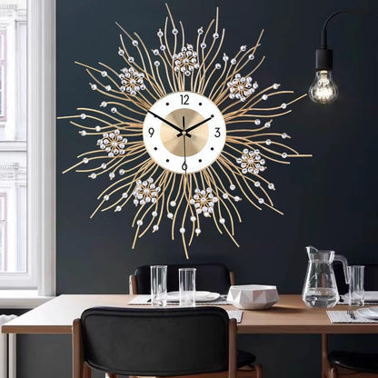 SIN&MI Large Wall Clocks, Silent Sunflower Shape Chic Decorative Wall Clock, Modern Non-Ticking Round Clock Dial Iron Metal Wall Clock for Living Room Decor Entrance Office Cafe 20 Inch