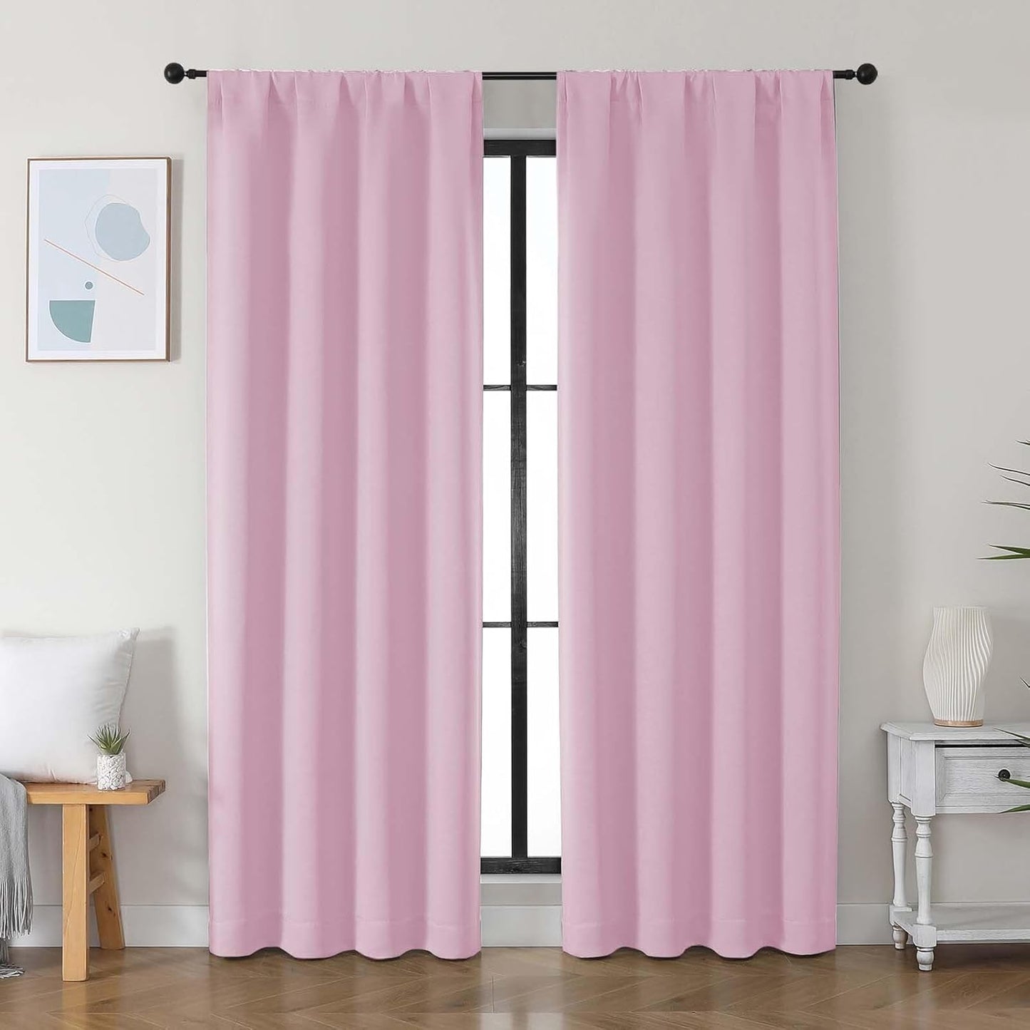 Simplebrand Ava Sage Green Blackout Curtains for Bedroom 63 Inch Length 2 Panels Set, Solid Thermal Insulated Energy Saving Rod Pocket Window Treatment Curtains Blackout Drapes, W40 x L63 Inch, Sage - Colors C
