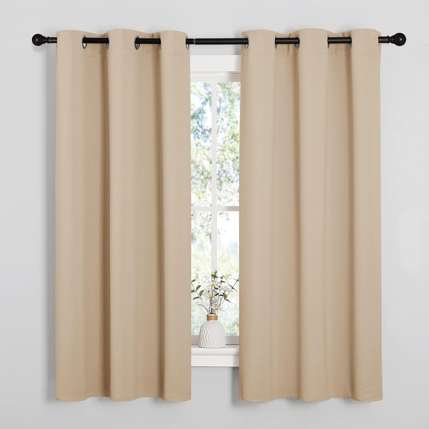 NICETOWN Halloween Pitch Black Solid Thermal Insulated Grommet Blackout Curtains/Drapes for Bedroom Window (2 Panels, 42 inches Wide by 63 inches Long, Black) - Colors D