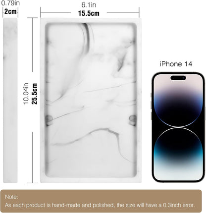 Luxspire Bathroom Vanity Tray, 8 x 4 inch Resin Kitchen Sink Tray for Soap Dispenser Bathroom Countertop Organizer Plate Holder for Perfume Soap Towel Bathroom Accessories, Mini, White Marble