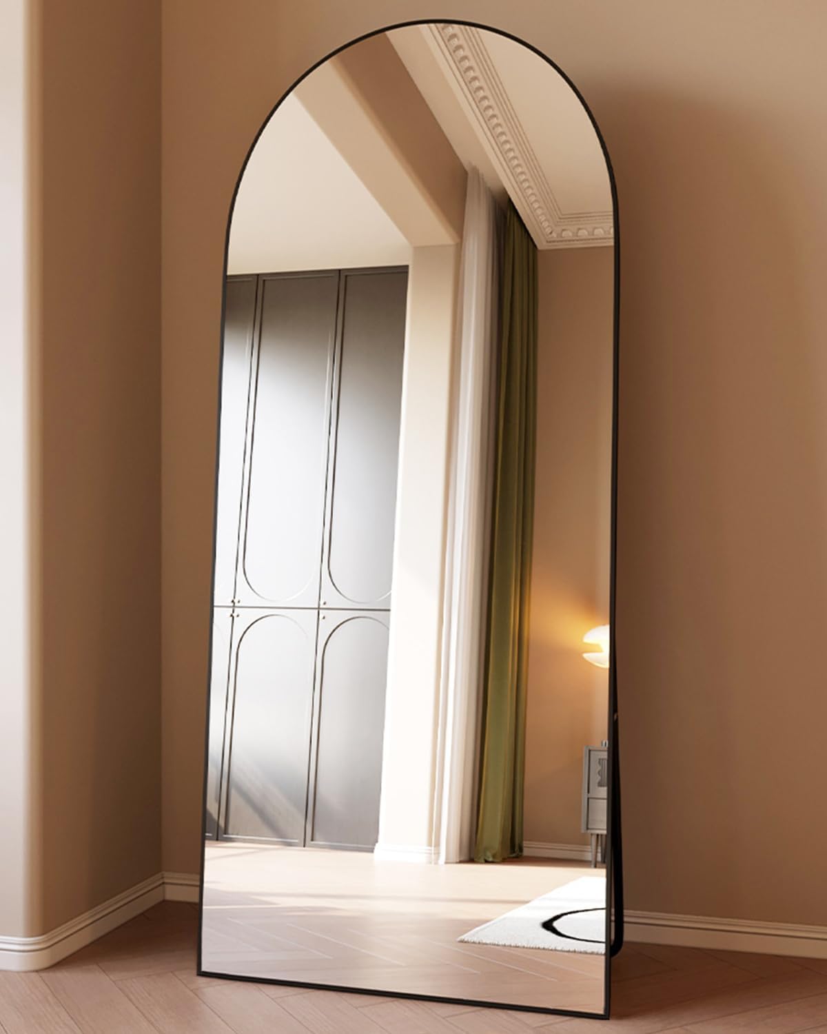 ITSRG Floor Mirror, Full Length Mirror with Stand, Arched Wall Mirror, Gold Floor Mirror Freestanding, Wall Mounted Mirror for Bedroom Living Room, Gold