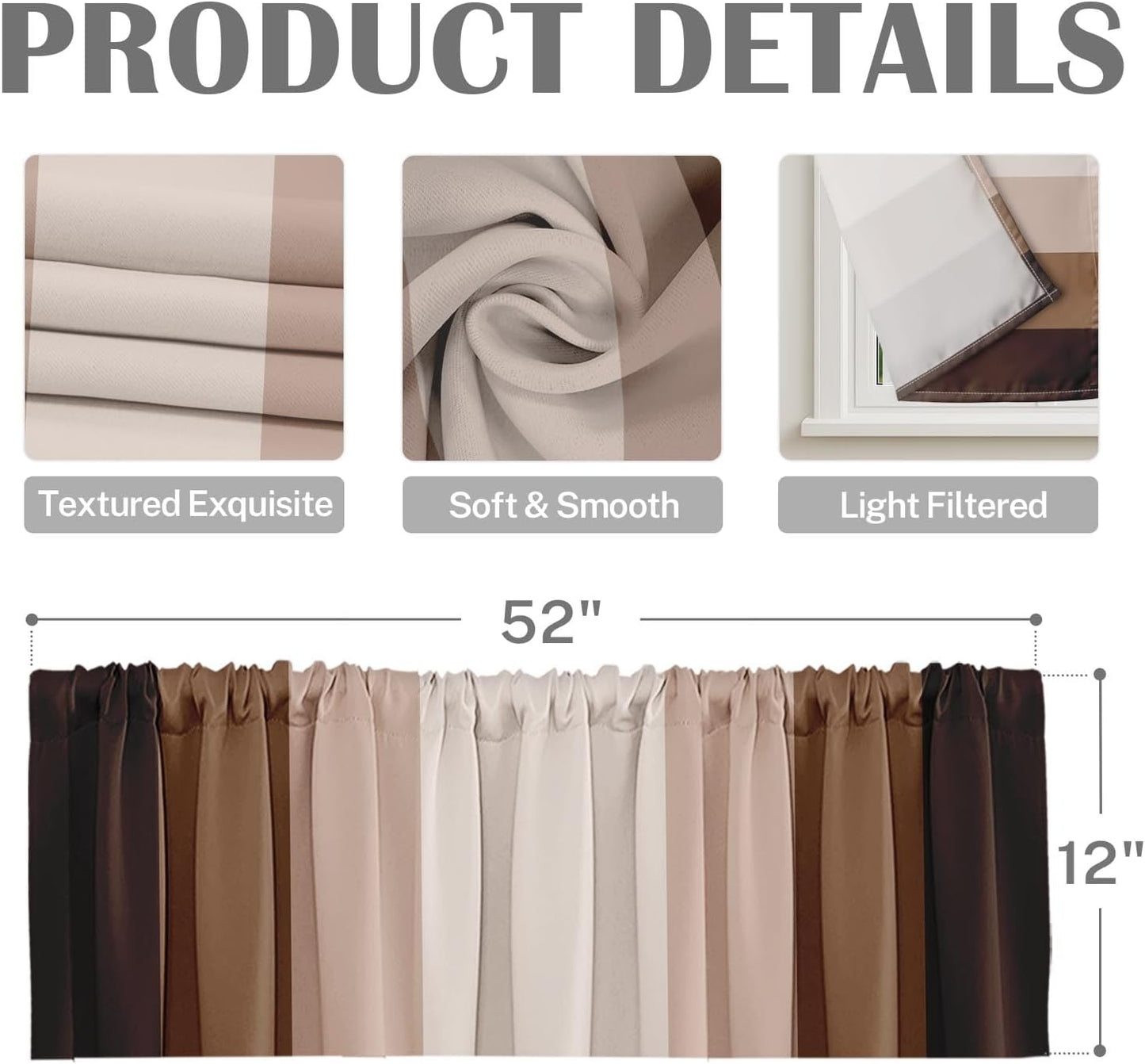 Emvency 2 Pack Dark Grey Valances Window Treatments, Gray Striped Abstract Blackout Drapes Adjustable Curtain for Windows Living Room Kitchen Over Sink, 52x18 Inch Rod Pocket Valances
