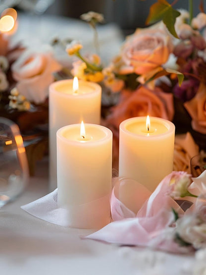Ashlux 3x4 Inch White Pillar Candles, Set of 3 Wax, 56 Hours Long Burning, Unscented and Dripless Pillar Candles Bulk for Christmas Lights, Wedding, Parties, Spas, Home Decorative