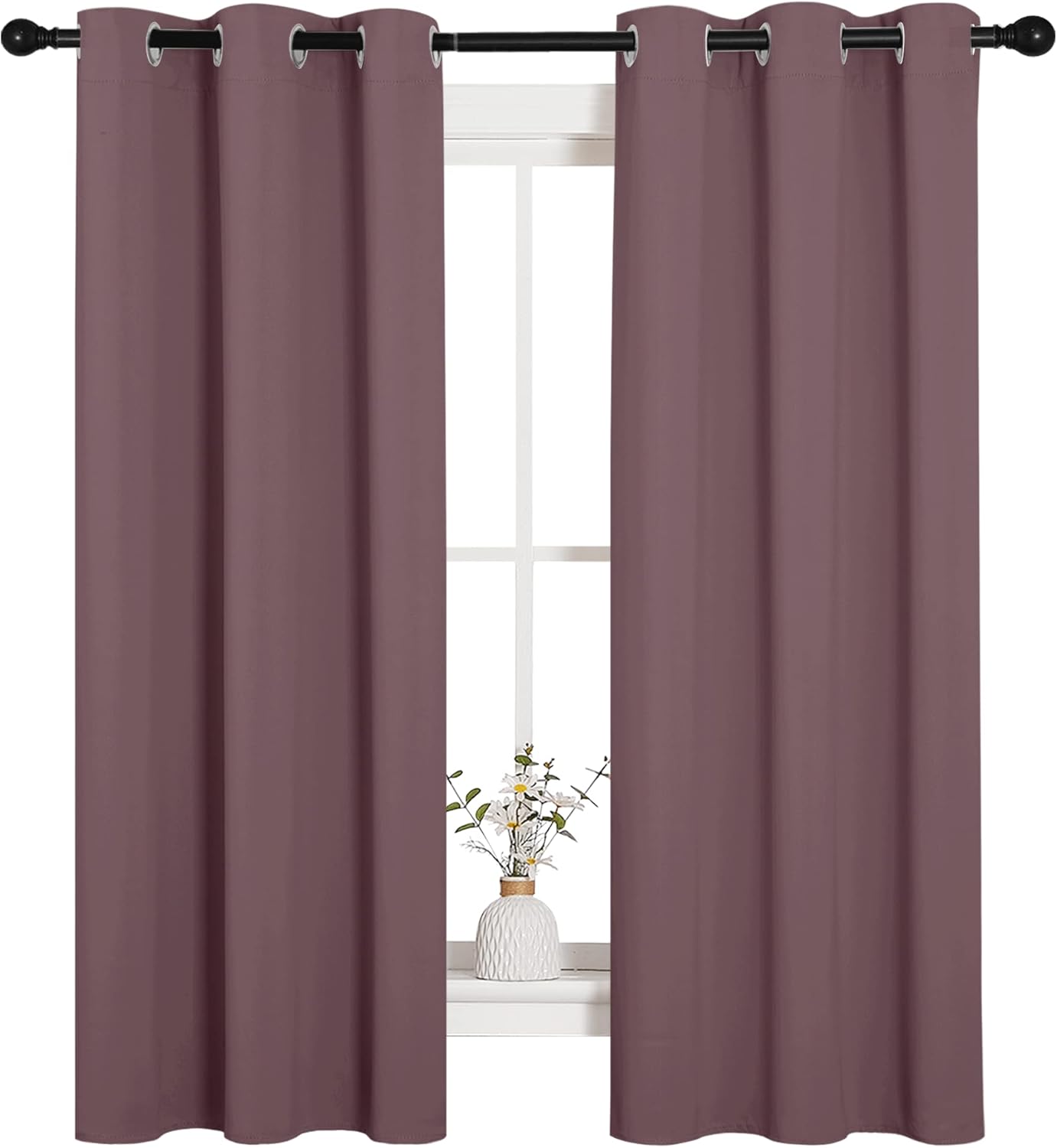 NICETOWN Halloween Pitch Black Solid Thermal Insulated Grommet Blackout Curtains/Drapes for Bedroom Window (2 Panels, 42 inches Wide by 63 inches Long, Black) - Colors E