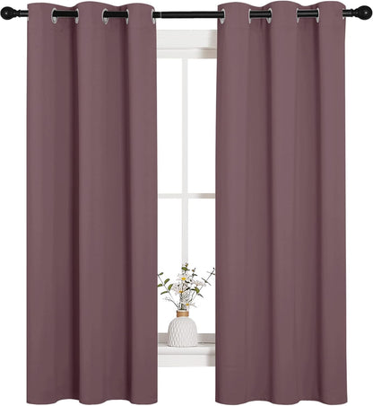 NICETOWN Halloween Pitch Black Solid Thermal Insulated Grommet Blackout Curtains/Drapes for Bedroom Window (2 Panels, 42 inches Wide by 63 inches Long, Black) - Colors E