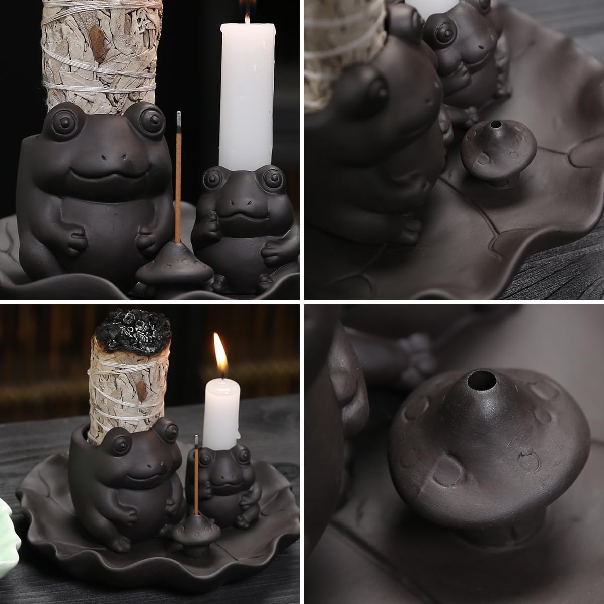 ChangWanna Frog Incense Stick Holder - Ceramic Insence Burner Ash Catcher, Insense Stand with 45 Sandalwood Sticks, Ornament for Aromatherapy/Yoga/Meditation/Home Living Room Office Decor