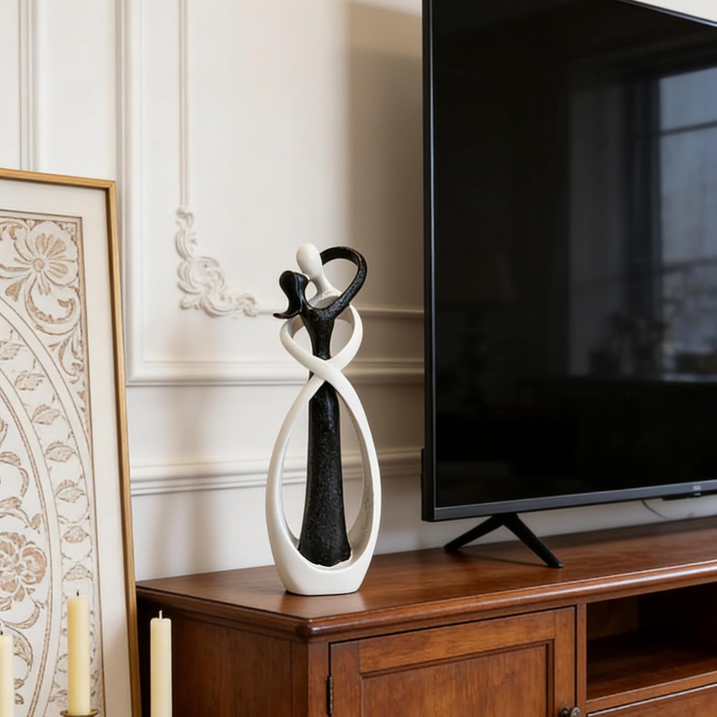 Couple Statue for Home Decor,Hugging Couple Figurines,Valentines Decor,Modern Romantic Sculptures for Living Room Bedroom Office(White+Black)