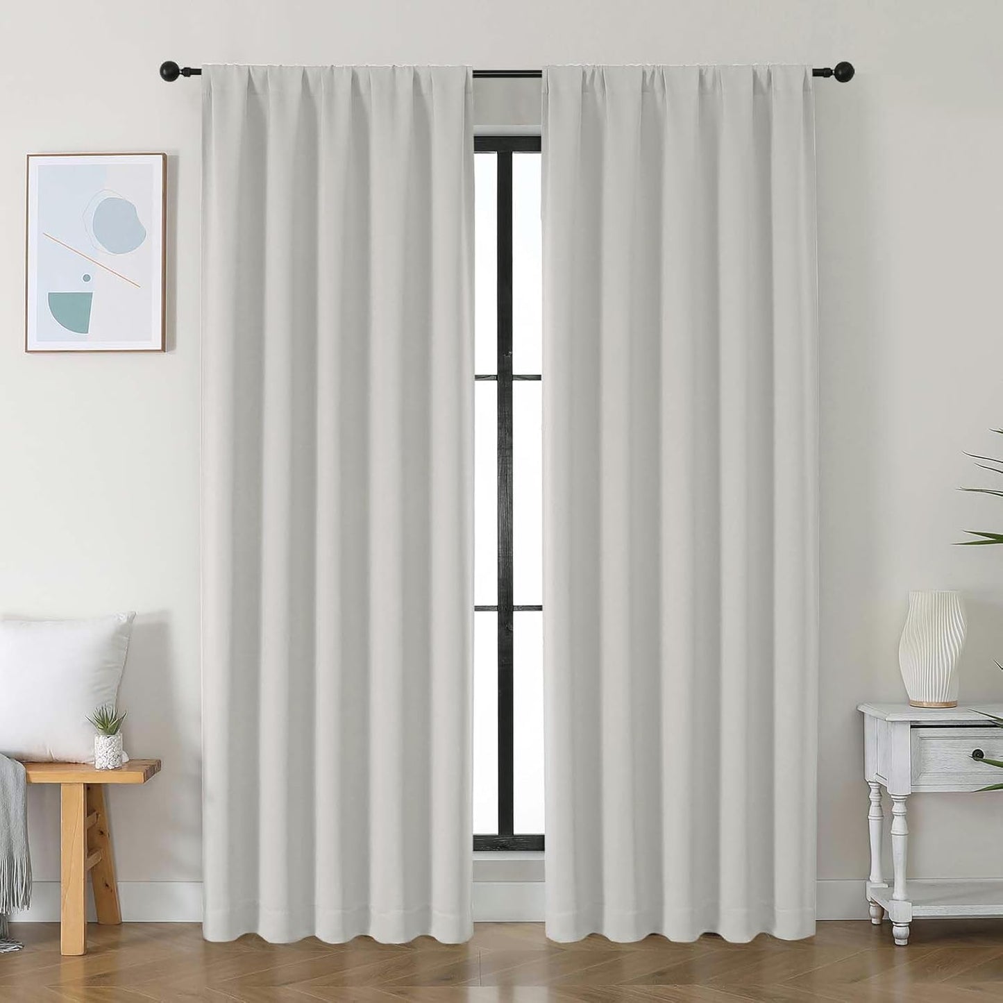 Simplebrand Ava Sage Green Blackout Curtains for Bedroom 63 Inch Length 2 Panels Set, Solid Thermal Insulated Energy Saving Rod Pocket Window Treatment Curtains Blackout Drapes, W40 x L63 Inch, Sage - Colors A