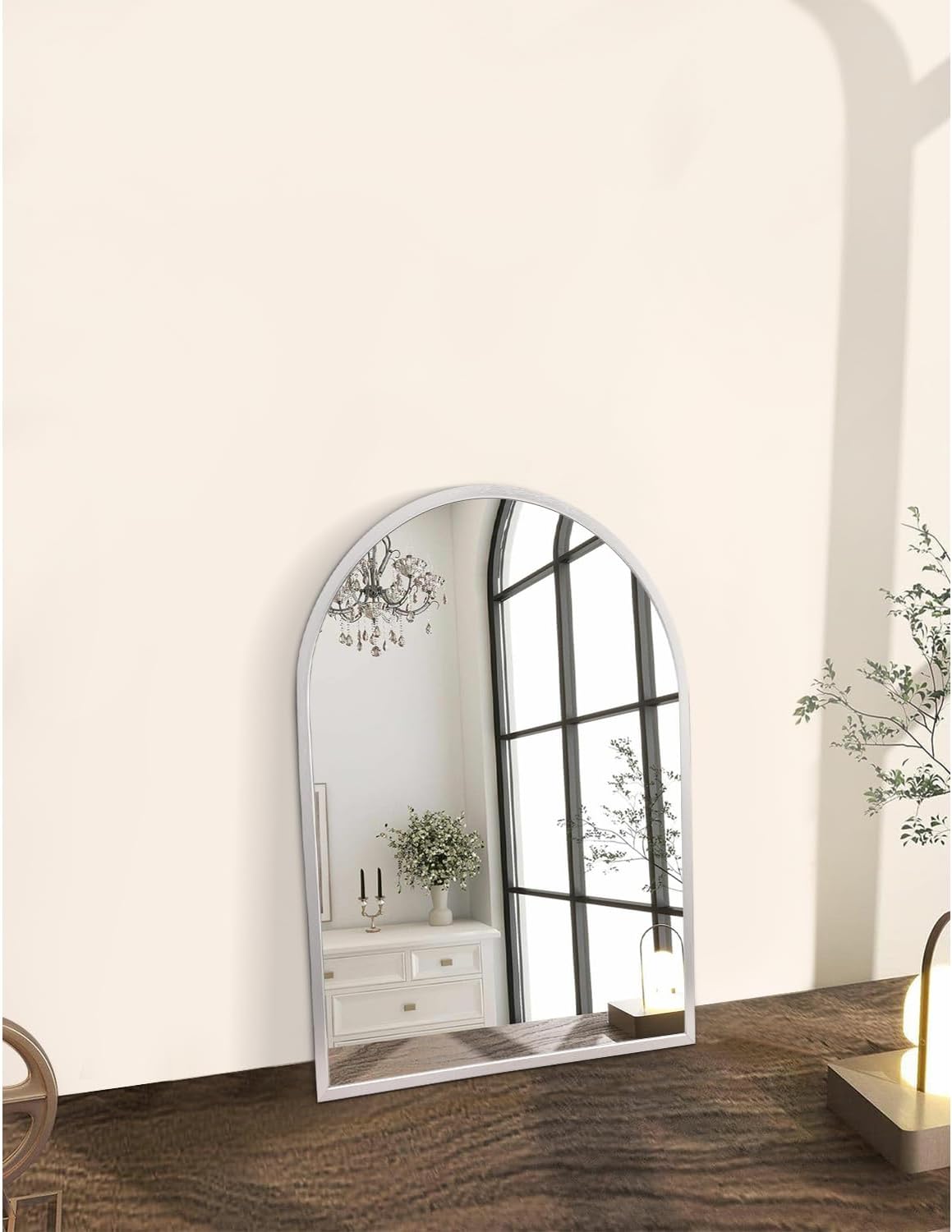 Black Arched Wall Mirror Aluminum Alloy Frame Bathroom Mirror Brushed Metal Vanity Wall Mounted Mirror for LivingRoom Bedroom Entryway Room Home Decor 16"x12"