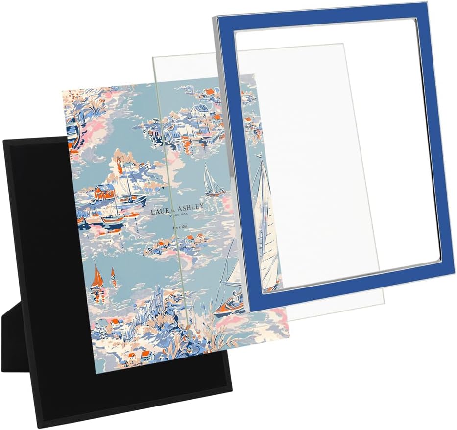 Laura Ashley 5x7 Navy Enamel Picture Frame, Gold Metal Edge with Easel, for Countertop, Counterspace, Tabletop Display, Bookshelf, Desk, Wall Décor, Photo Gallery (5x7, Navy W/Gold)