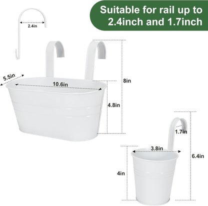 HowRU Metal Iron Flower Pots for Railing Fence Hanging Bucket Pots(5 Pcs) and Hanging Flower Pots Metal Iron Bucket Planter(10 Pcs) (Black)