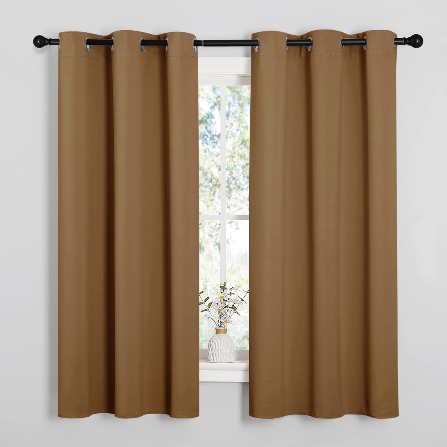 NICETOWN Halloween Pitch Black Solid Thermal Insulated Grommet Blackout Curtains/Drapes for Bedroom Window (2 Panels, 42 inches Wide by 63 inches Long, Black) - Colors A
