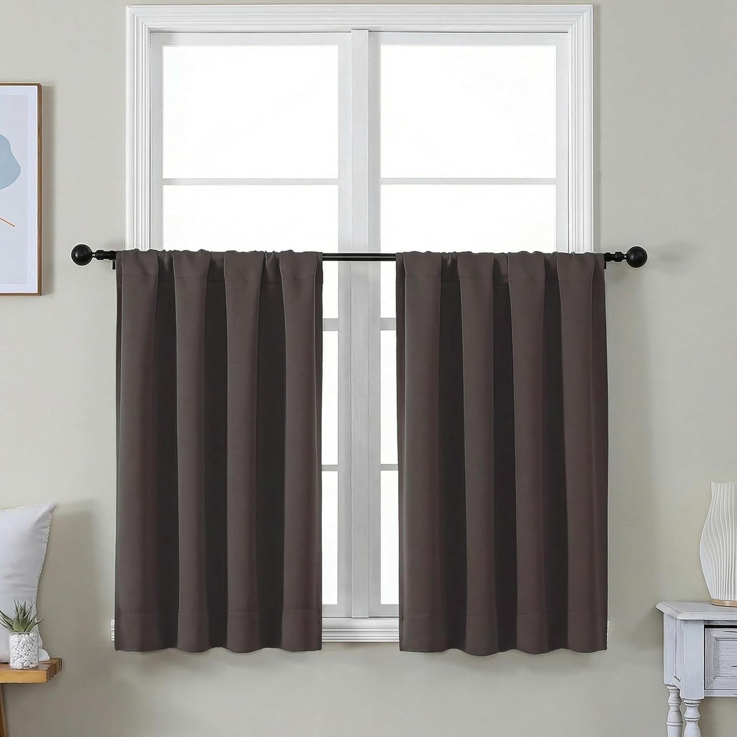 Simplebrand Ava Sage Green Blackout Curtains for Bedroom 63 Inch Length 2 Panels Set, Solid Thermal Insulated Energy Saving Rod Pocket Window Treatment Curtains Blackout Drapes, W40 x L63 Inch, Sage - Colors C