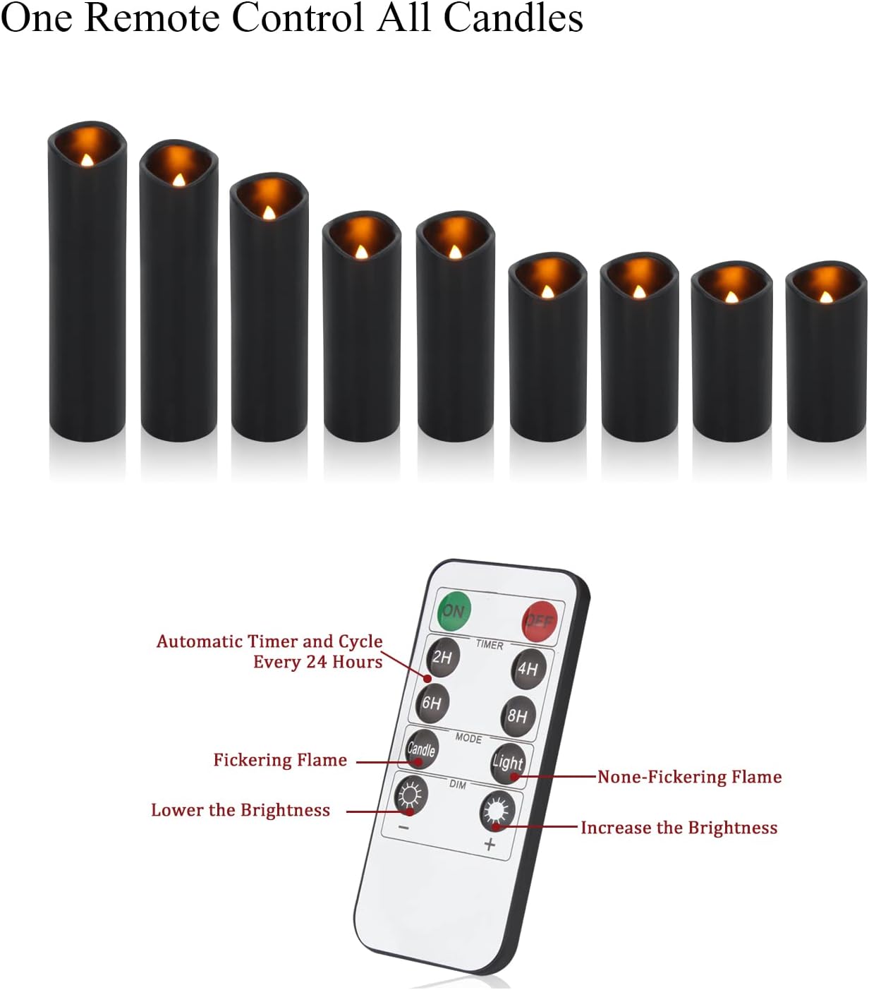 Vinkor Flameless Candles Battery Operated Candles Real Wax Pillar LED Candles with 10-Key Remote and Cycling 24 Hours Timer (Ivory 4" 5" 6" 7" 8" 9")