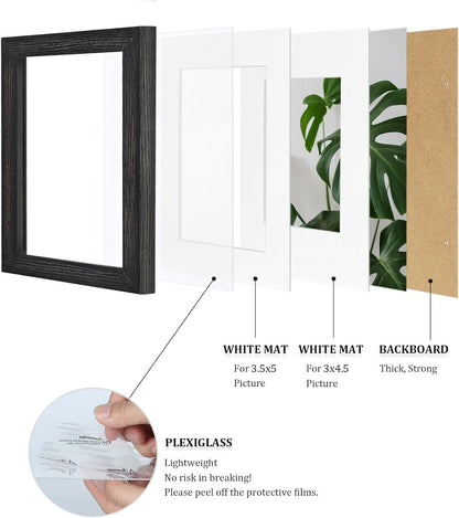 Egofine 8x10 Picture Frames Set of 4, Made of Solid Wood Covered by Plexiglass 4x6 and 5x7 with Mat or 8x10 without Mat, for Table Top Display and Wall Mounting Photo Frame Black