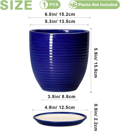 Ceramic Pots for Plants - 6 Inch Plant Pot with Drainage Hole and Saucer, Round Planters for Indoor Outdoor, Flower Pots, Modern Planter, Home Office Room Decor, Gifts for Plant Lovers, White