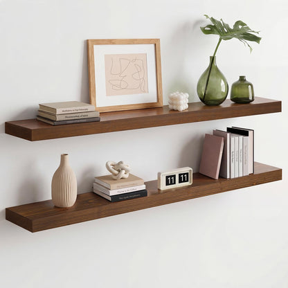 Homeforia 24 inch Natural Floating Shelf, High End Solid Real Wood 24inch Small Floating Shelves for Wall Mounted, Natural Wooden Floating Shelves, Heavy Duty Bracket, 24 X 6.5 X 1.75 in, Set of 2