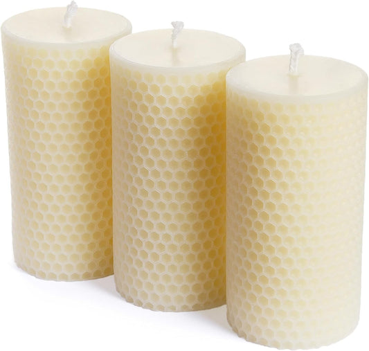 Pure Natural Beeswax Pillar Candles Bulk - Pack of 6 - Honeycomb Surface, No Scent- for Emergency/Prayer/Relax (2inch Diameter, 4 inch Tall - Off White)