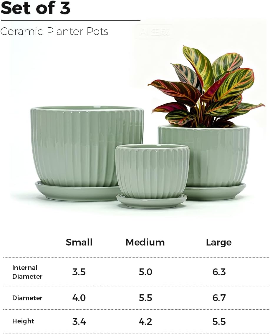 Ton Sin Pink Gold Ceramic Flower Pots, 4"+5"+6" Inch Small Glazed Succulent Planters with Drainage Hole,Modern Indoor Decorative Plant Pots Set of 3,Garden Pots with Saucer