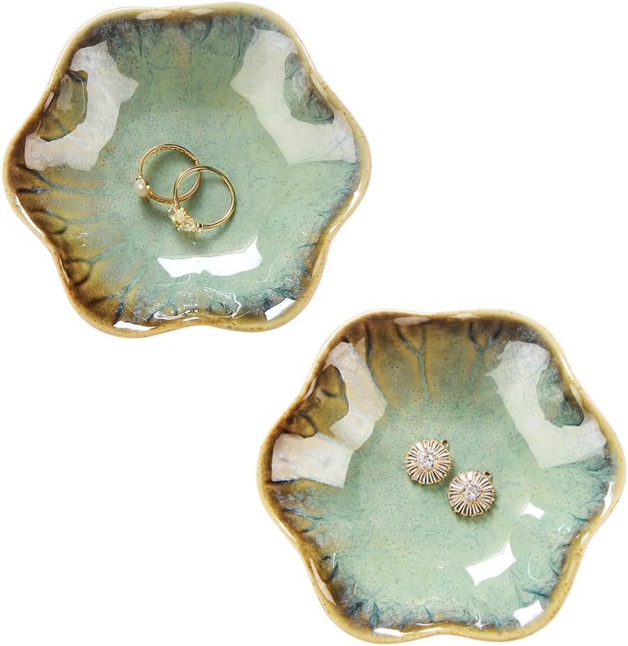 JAMEND CLXP Lotus Leaf Shape Decorative Ring Tray, Small Key Bowl, Ceramic Trinket Tray Jewelry Dish Organizing Necklace Earrings, Home Decoration for Mom Best Friend Sister, Pink.