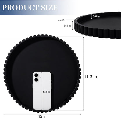 Round Bathroom Tray Silicone Kitchen Counter Decor Vanity Organizer Decorative Coffee Table Tray for Perfume, Candle, Soap Dish, 9 Inch, Black