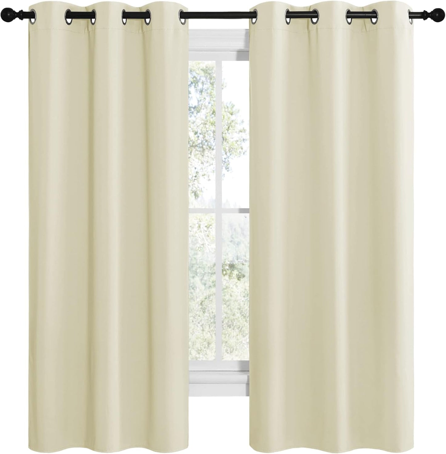 NICETOWN Halloween Pitch Black Solid Thermal Insulated Grommet Blackout Curtains/Drapes for Bedroom Window (2 Panels, 42 inches Wide by 63 inches Long, Black) - Colors C