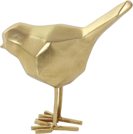 CosmoLiving by Cosmopolitan Polystone Bird Decorative Sculpture Home Decor Statues with Origami Accents, Set of 2 Accent Figurines 7", 8"H, Gold