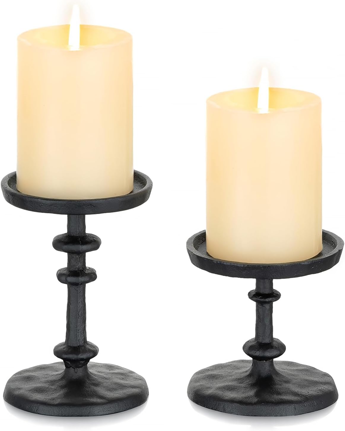 NUPTIO Gold Candle Holders for Pillar: Antique Brass Cast Iron Candleholder for 3 Inch Pillars -Heavy Metal Candle Stand for Christmas Party Table Decor