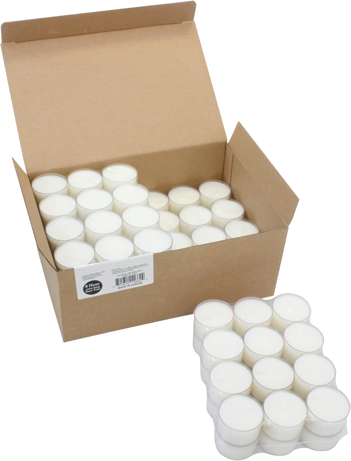 Stonebriar 48 Count White Unscented Smokeless Long Burning Clear Cup Tea Light Candles with 8 Hour Burn Time