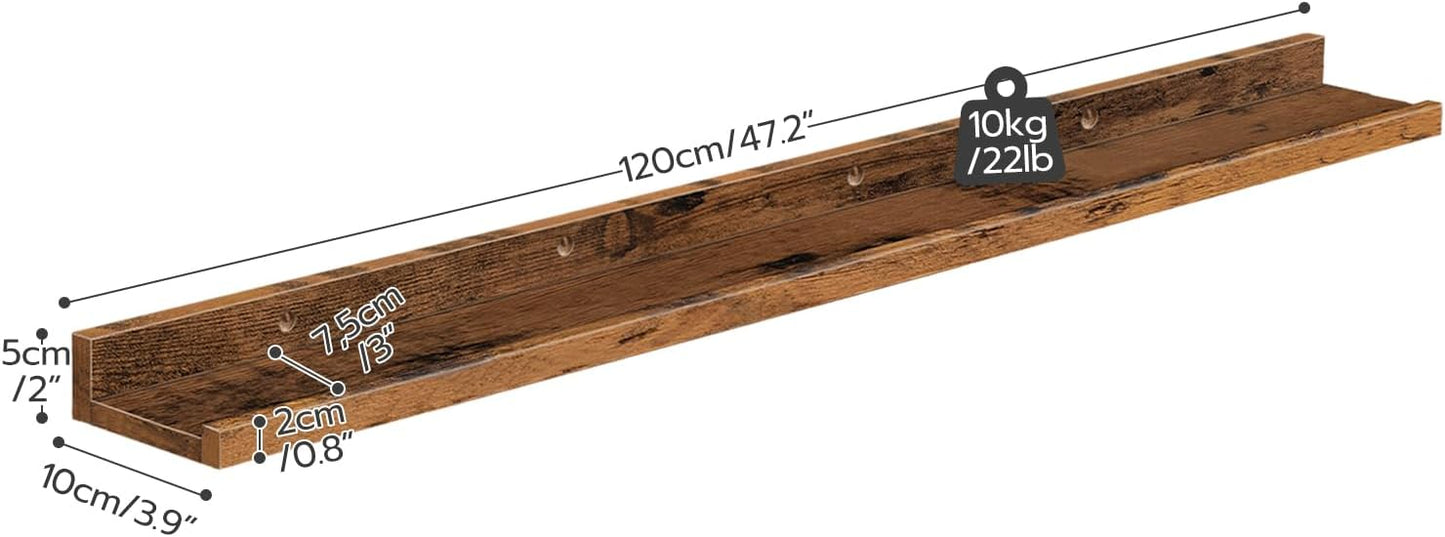 HOOBRO Floating Shelves, Wall Shelf Set of 3, 35.4 Inches Hanging Shelf with Raised Edge and Invisible Brackets, for Bathroom, Bedroom, Kitchen, Office, Living Room Decor, Rustic Brown BF90BJ01
