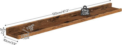 HOOBRO Floating Shelves, Wall Shelf Set of 3, 35.4 Inches Hanging Shelf with Raised Edge and Invisible Brackets, for Bathroom, Bedroom, Kitchen, Office, Living Room Decor, Rustic Brown BF90BJ01