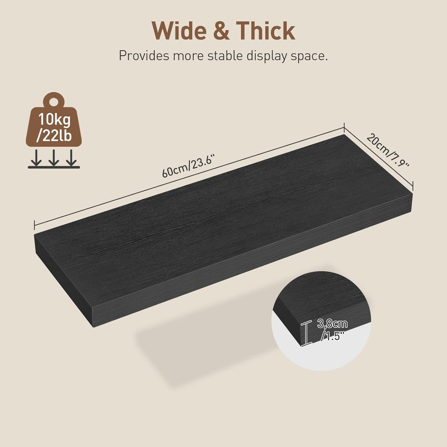 RALGEND Floating Shelves for Wall, 1.5" Thick Wall Shelf Set of 3 with Invisible Brackets, L31.5 x W7.9 Hanging Shelves Farmhouse Home Decor for Bathroom, Living Room, Bedroom, Rustic Brown 8301BJP3BF