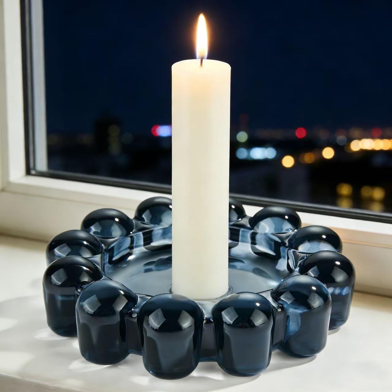 khtumeware Chic Smoky Bubble Glass Candle Dish – Modern Clear Glass Candle Holder for Tealights & Diffusers, Decorative Tray for Home & Tabletop Decor（1 Pack）