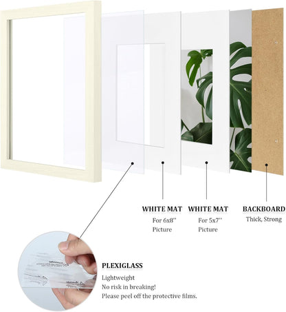 Egofine 8x10 Picture Frames Set of 4, Made of Solid Wood Covered by Plexiglass 4x6 and 5x7 with Mat or 8x10 without Mat, for Table Top Display and Wall Mounting Photo Frame Black