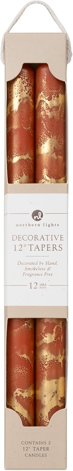 Premium Decorative Tapers - 12" 2PK - Terra Cotta w/Gold - 73301