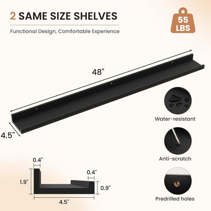 Dreamland Picture Ledge Shelf for Wall, Floating Shelves Set of 2, 48 Inch Long Floating Shelves with Lip for Living Room, Bedroom, Bathroom, Kitchen, White
