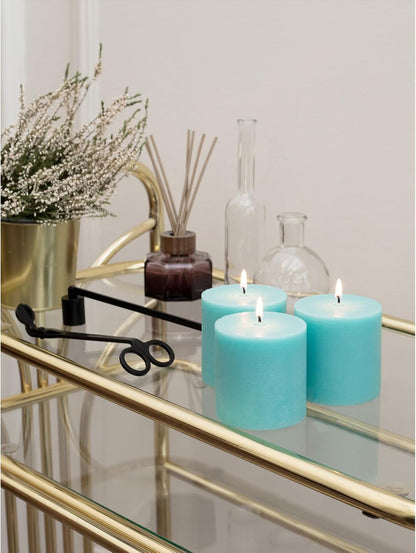 CANDWAX 3x4 inch Pillar Candles Set of 3 – Unscented Dripless Rustic Dark Blue Candles for Room Decor, Weddings, Centerpieces